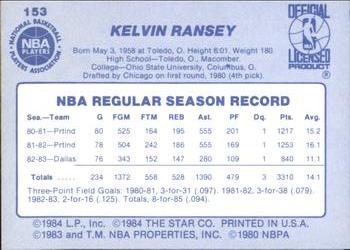 1983-84 Star #153 Kelvin Ransey Back