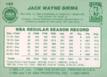 1983-84 Star #193 Jack Sikma Back