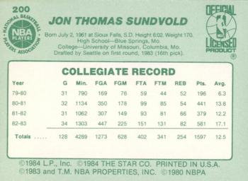 1983-84 Star #200 Jon Sundvold Back