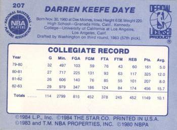 1983-84 Star #207 Darren Daye Back