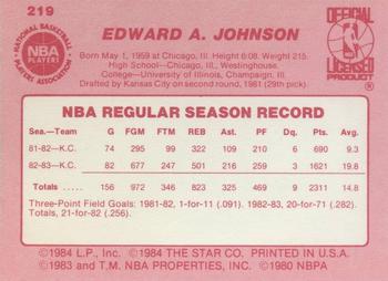 1983-84 Star #219 Eddie Johnson Back