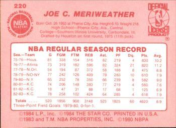 1983-84 Star #220 Joe Meriweather Back