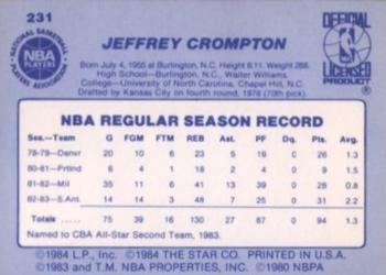 1983-84 Star #231 Geff Crompton Back