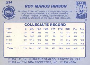1983-84 Star #234 Roy Hinson Back