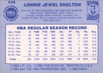 1983-84 Star #239 Lonnie Shelton Back