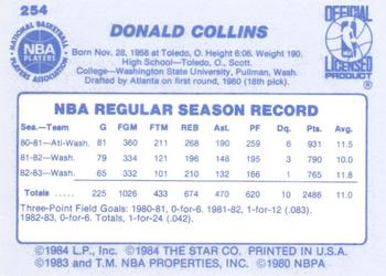 1983-84 Star #254 Don Collins Back