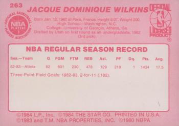 1983-84 Star #263 Dominique Wilkins Back