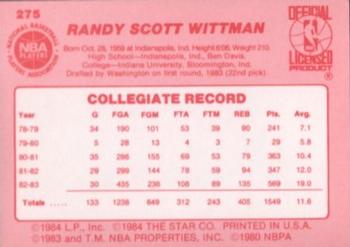 1983-84 Star #275 Randy Wittman Back