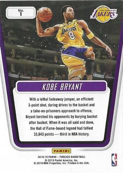 2018-19 Panini Threads - Century Collection Dazzle #1 Kobe Bryant Back