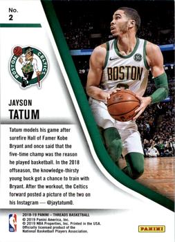 2018-19 Panini Threads - Our Time #2 Jayson Tatum Back