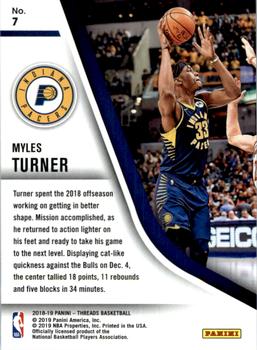 2018-19 Panini Threads - Our Time #7 Myles Turner Back