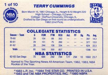 1983-84 Star All-Rookies #1 Terry Cummings Back