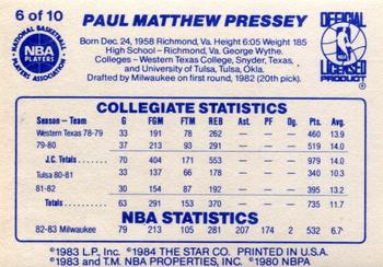1983-84 Star All-Rookies #6 Paul Pressey Back