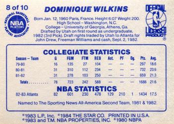 1983-84 Star All-Rookies #8 Dominique Wilkins Back