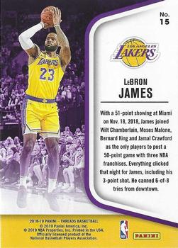 2018-19 Panini Threads - Threedom! #15 LeBron James Back
