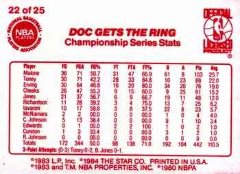 1983-84 Star Sixers Champs #22 Julius Erving Back