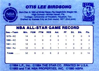 1984 Star All-Star Game #3 Otis Birdsong Back