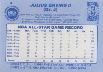1984 Star All-Star Game #4 Julius Erving Back