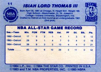 1984 Star All-Star Game #11 Isiah Thomas Back