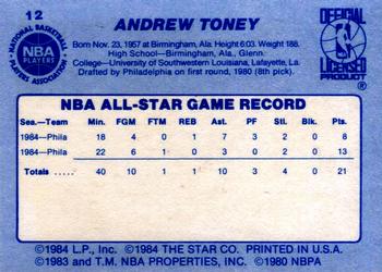 1984 Star All-Star Game #12 Andrew Toney Back