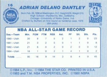 1984 Star All-Star Game #16 Adrian Dantley Back