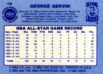 1984 Star All-Star Game #19 George Gervin Back