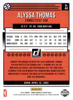 2019 Donruss WNBA #44 Alyssa Thomas Back