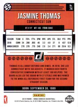 2019 Donruss WNBA #74 Jasmine Thomas Back