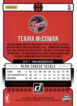 2019 Donruss WNBA #92 Teaira McCowan Back