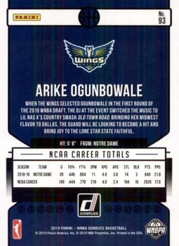 2019 Donruss WNBA #93 Arike Ogunbowale Back