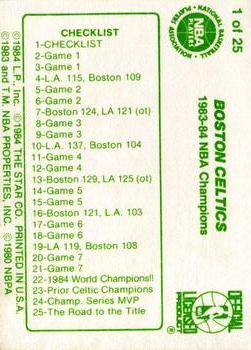 1984 Star Celtics Champs #1 1983-84 NBA Champions Back