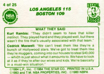1984 Star Celtics Champs #4 Los Angeles 115 Boston 109 Back