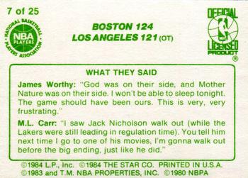 1984 Star Celtics Champs #7 Boston 124 Los Angeles 121 (OT) Back