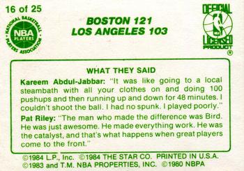 1984 Star Celtics Champs #16 Boston 121 Los Angeles 103 Back