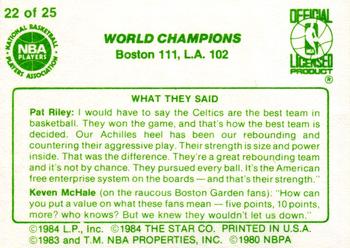 1984 Star Celtics Champs #22 World Champions Back