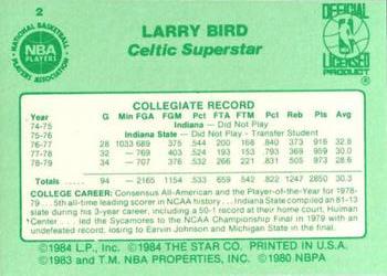 1984 Star Larry Bird #2 Larry Bird Back