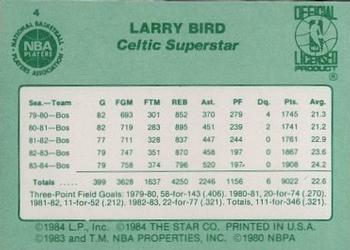 1984 Star Larry Bird #4 Larry Bird Back
