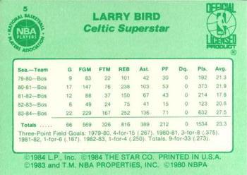 1984 Star Larry Bird #5 Larry Bird Back