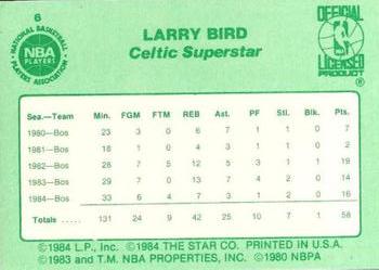 1984 Star Larry Bird #6 Larry Bird Back