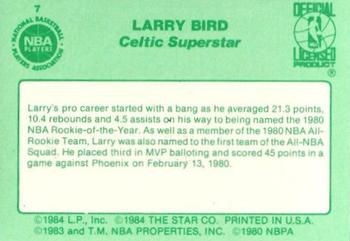 1984 Star Larry Bird #7 Larry Bird Back