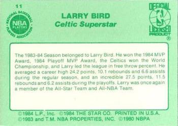 1984 Star Larry Bird #11 Larry Bird Back