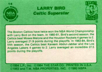 1984 Star Larry Bird #14 World Champions Back