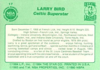 1984 Star Larry Bird #17 Larry Bird Back