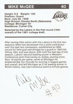 1984-85 BASF Los Angeles Lakers #7 Mike McGee Back