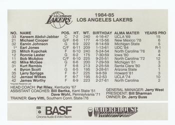 1984-85 BASF Los Angeles Lakers #12 Team Photo Back