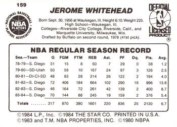 1984-85 Star #159 Jerome Whitehead Back