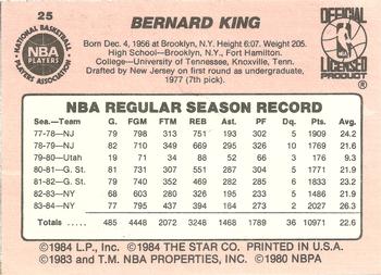 1984-85 Star #25 Bernard King Back