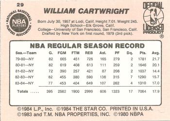 1984-85 Star #29 Bill Cartwright Back