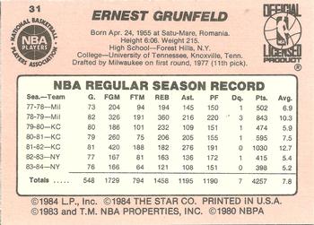 1984-85 Star #31 Ernie Grunfeld Back