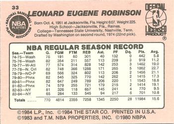 1984-85 Star #33 Leonard Robinson Back